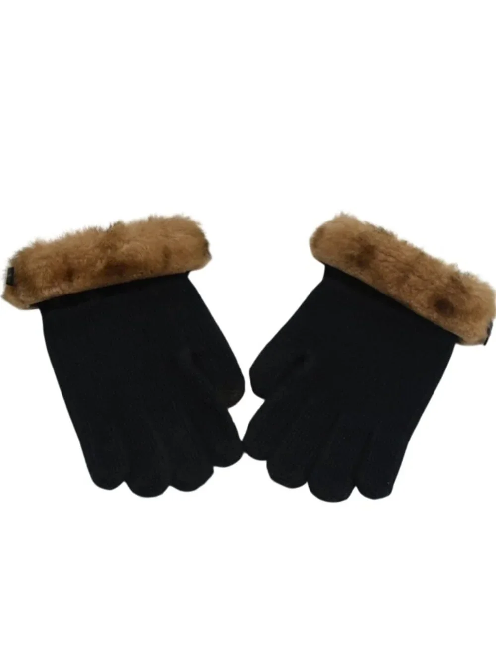 Baking Beautys Black Knit Oven Gloves Faux Fur Cuffs Cotton